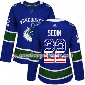 Vancouver Canucks Daniel Sedin 22 Adidas 2017-2018 Blauw USA Flag Fashion Authentic Shirt - Dames